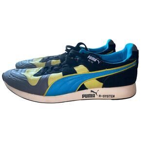 Puma Mens RS 100 AW Limestone Peacoat Blue Black Yellow Retro Size 12